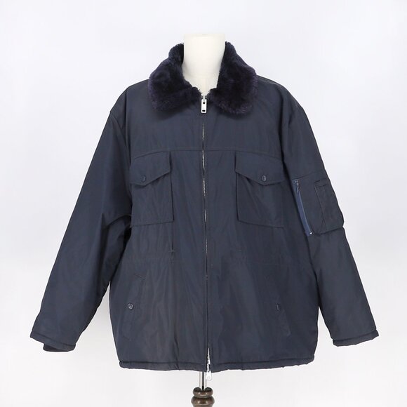 VINTAGE 80s SEARS Work Leisure Insulated Faux Fur Collar Navy Coat Jacket XXXL - Picture 1 of 9